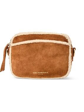 M by Bruno Magli Women's Carina Leather Zip Crossbody, Shearling Cognac